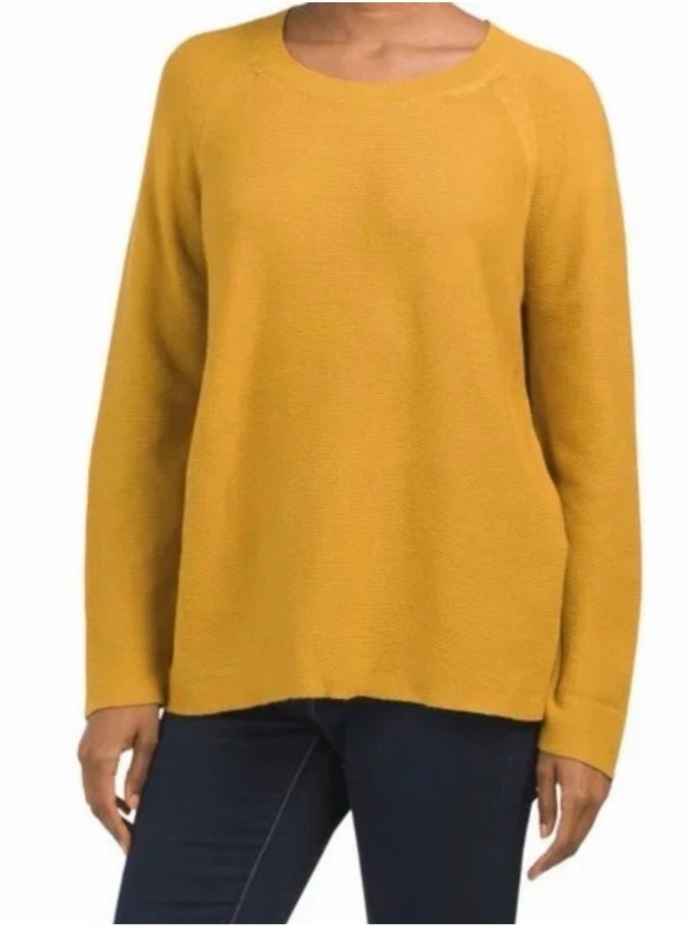 Eileen Fisher Jewel Ribbed Summer Sweater Sz L Organic Cotton Mustard Yellow